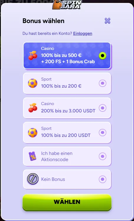 spinbara choose bonus page